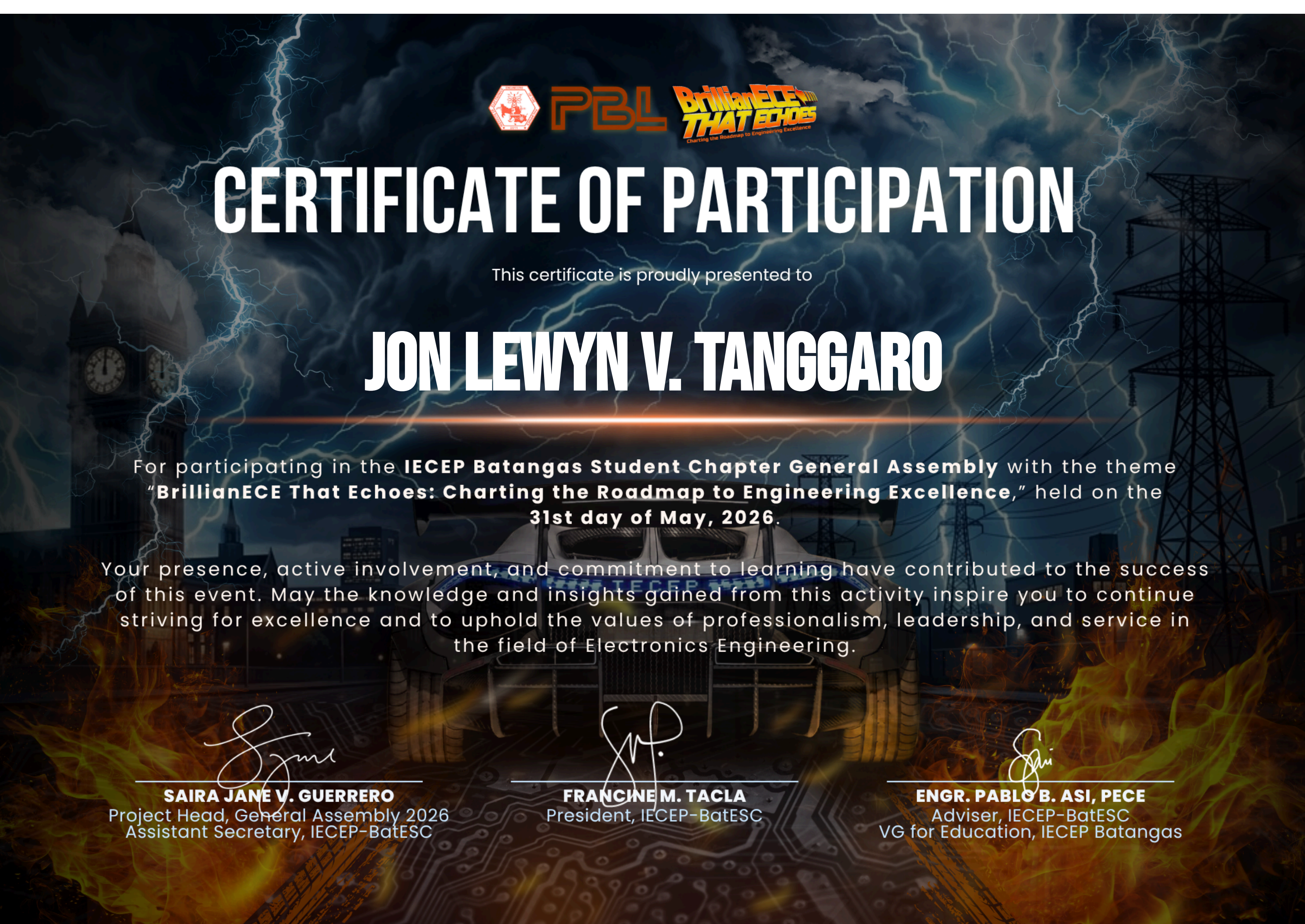 Certificate: IECEP Batangas Student Chapter General Assembly