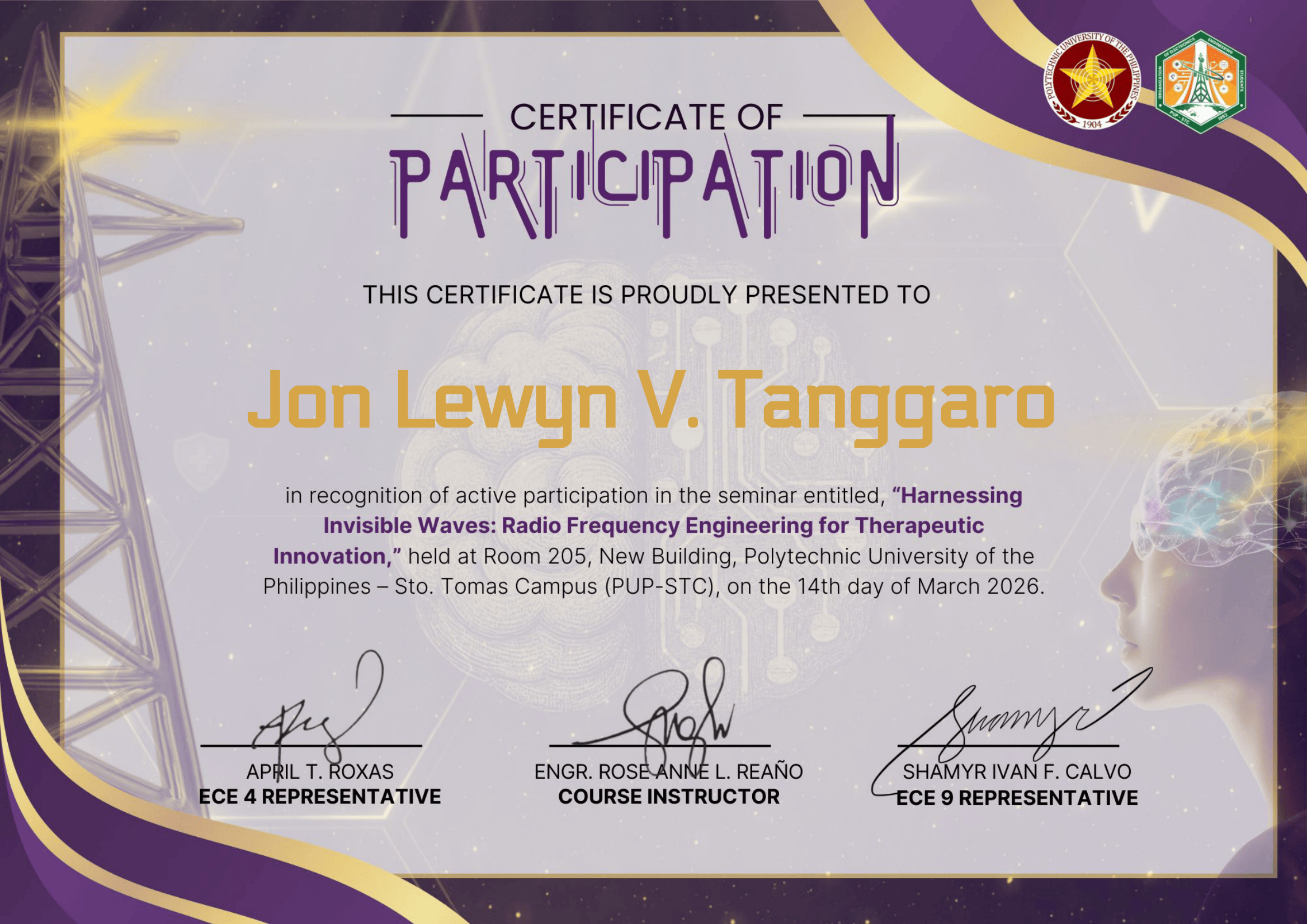 Certificate: Harnessing Invisible Waves, RF engineering seminar