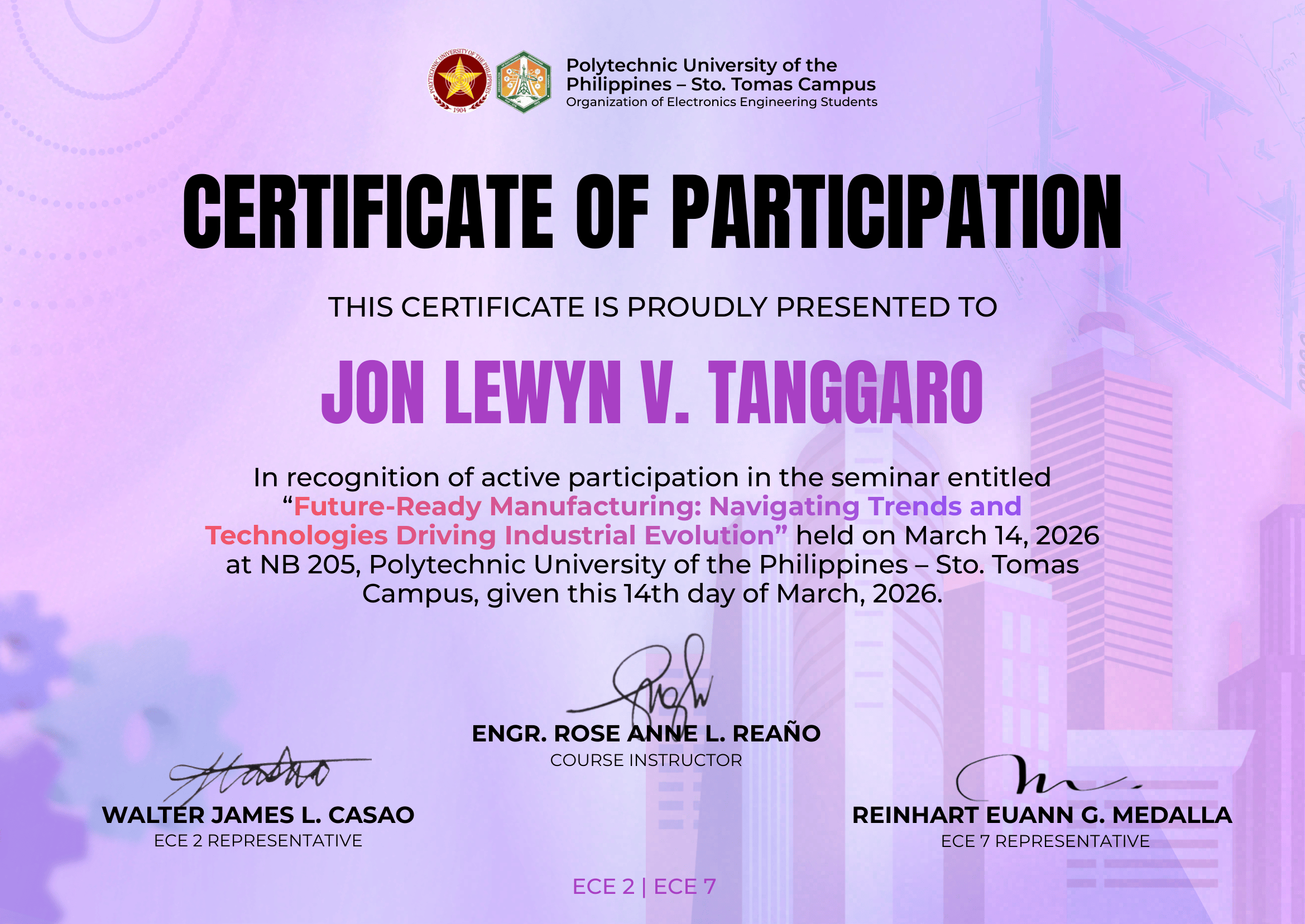 Certificate: Future-Ready Manufacturing seminar