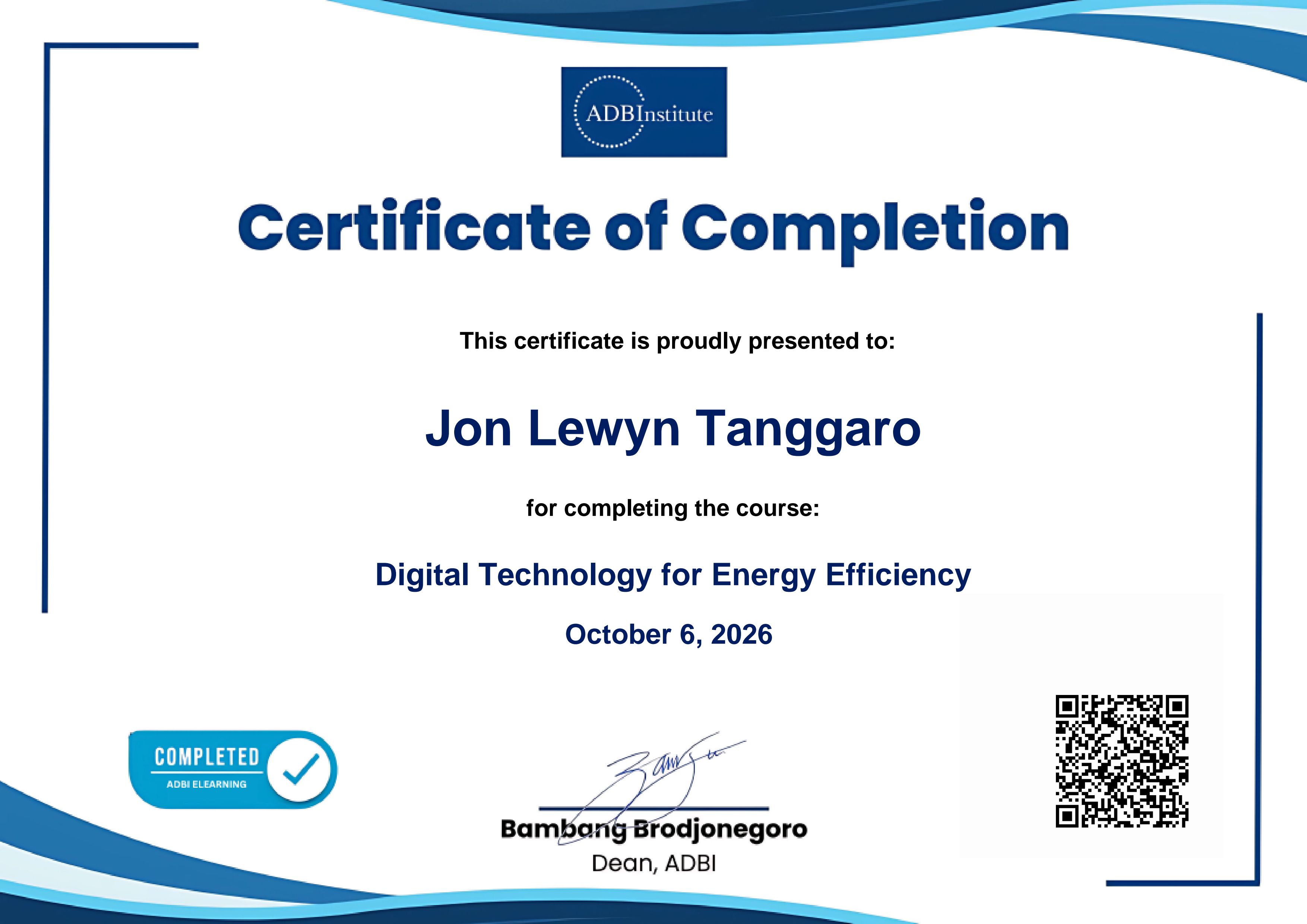 Certificate: Digital Technology for Energy Efficiency course completion